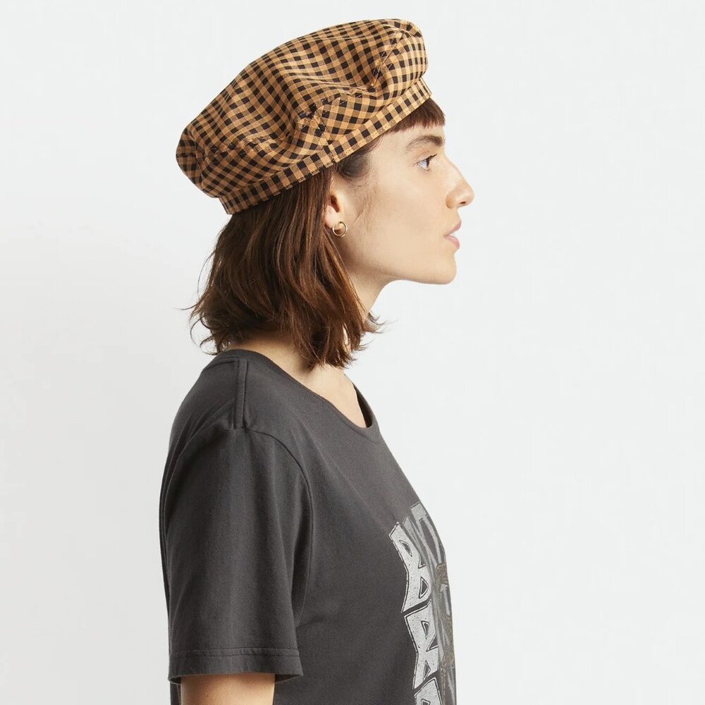 Brixton Fiddler Beret Cap Hat Gingham Plaid Yellow Black NEW Sizes S, M, L - Picture 3 of 14